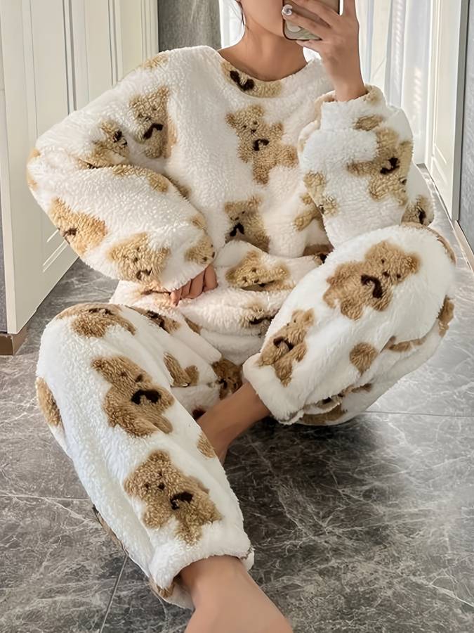 Danica - Ensemble de vêtements d'intérieur ultra confortable avec imprimé ours blanc pour femmes