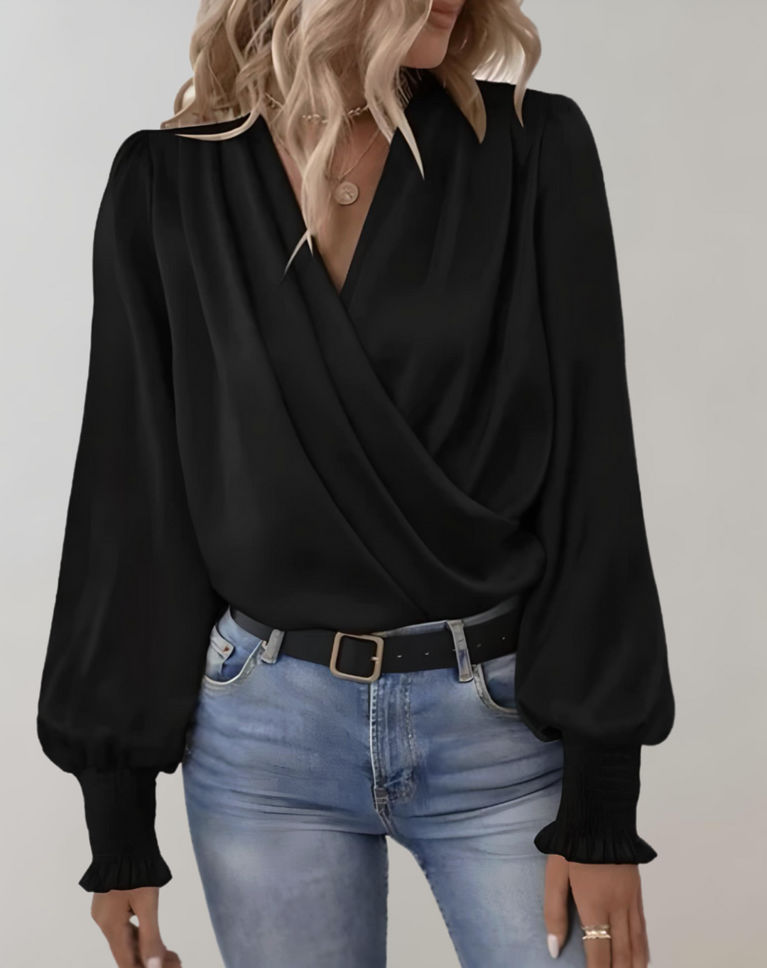 Minda - Blouse à manches longues élégante avec col en V dans un style printanier chic pour femmes