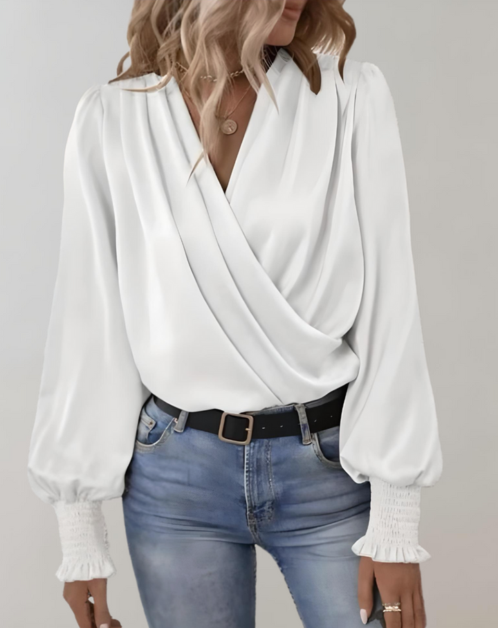 Minda - Blouse à manches longues élégante avec col en V dans un style printanier chic pour femmes