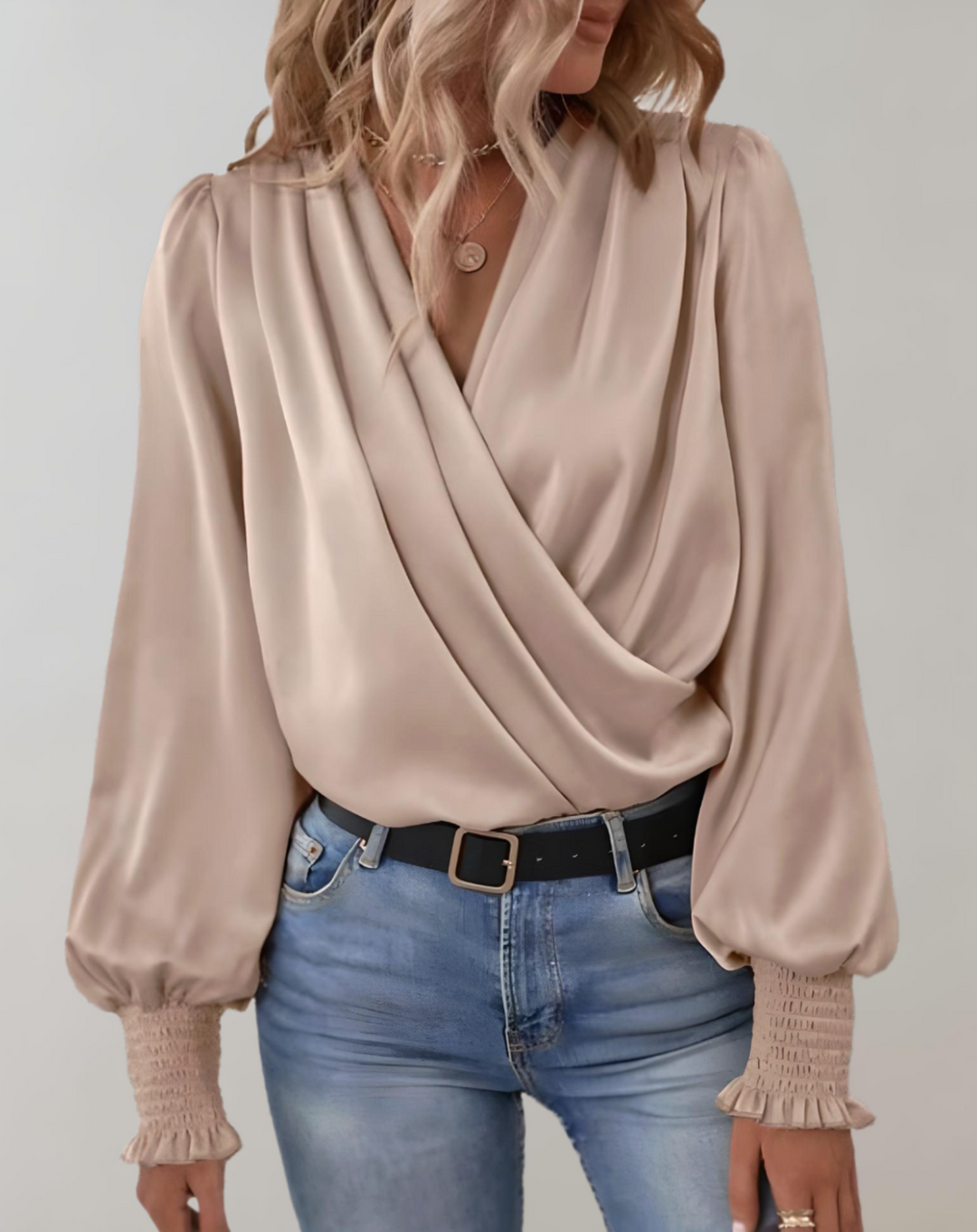 Minda - Blouse à manches longues élégante avec col en V dans un style printanier chic pour femmes