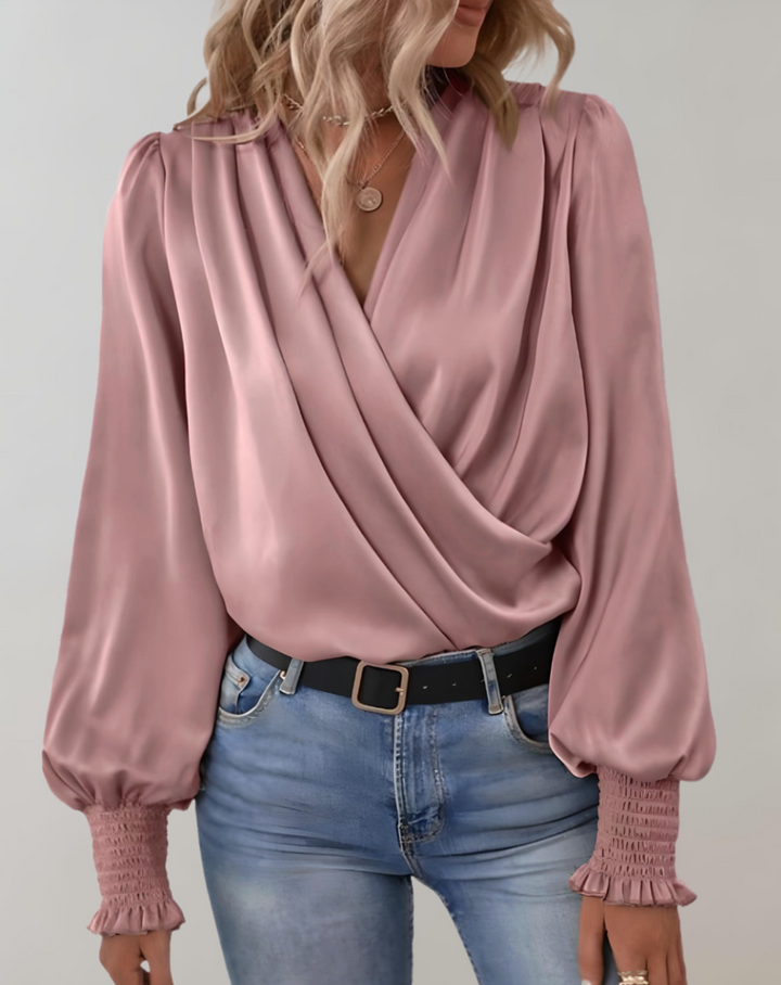 Minda - Blouse à manches longues élégante avec col en V dans un style printanier chic pour femmes