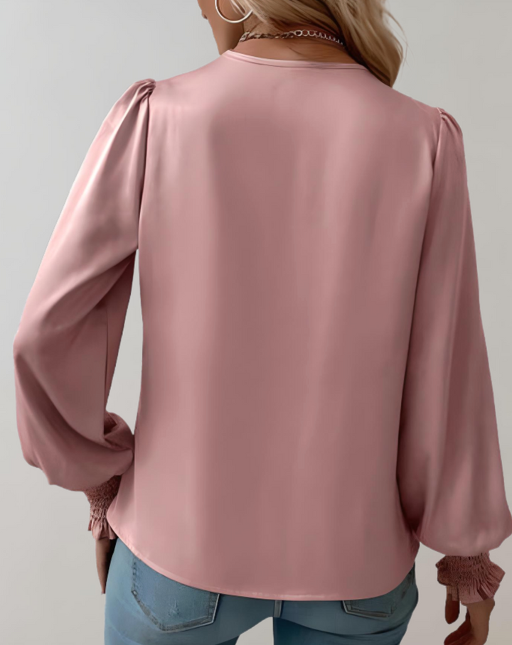 Minda - Blouse à manches longues élégante avec col en V dans un style printanier chic pour femmes