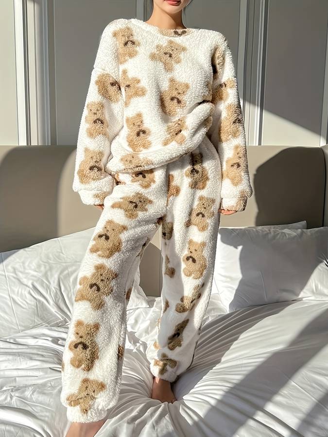 Danica - Ensemble de vêtements d'intérieur ultra confortable avec imprimé ours blanc pour femmes