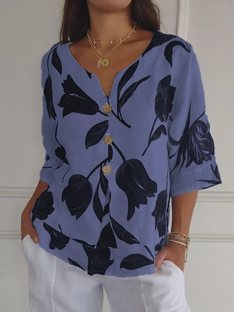 Maica - Trendy Top with V-Neck and Fashionable Oversized Sleeves for Women