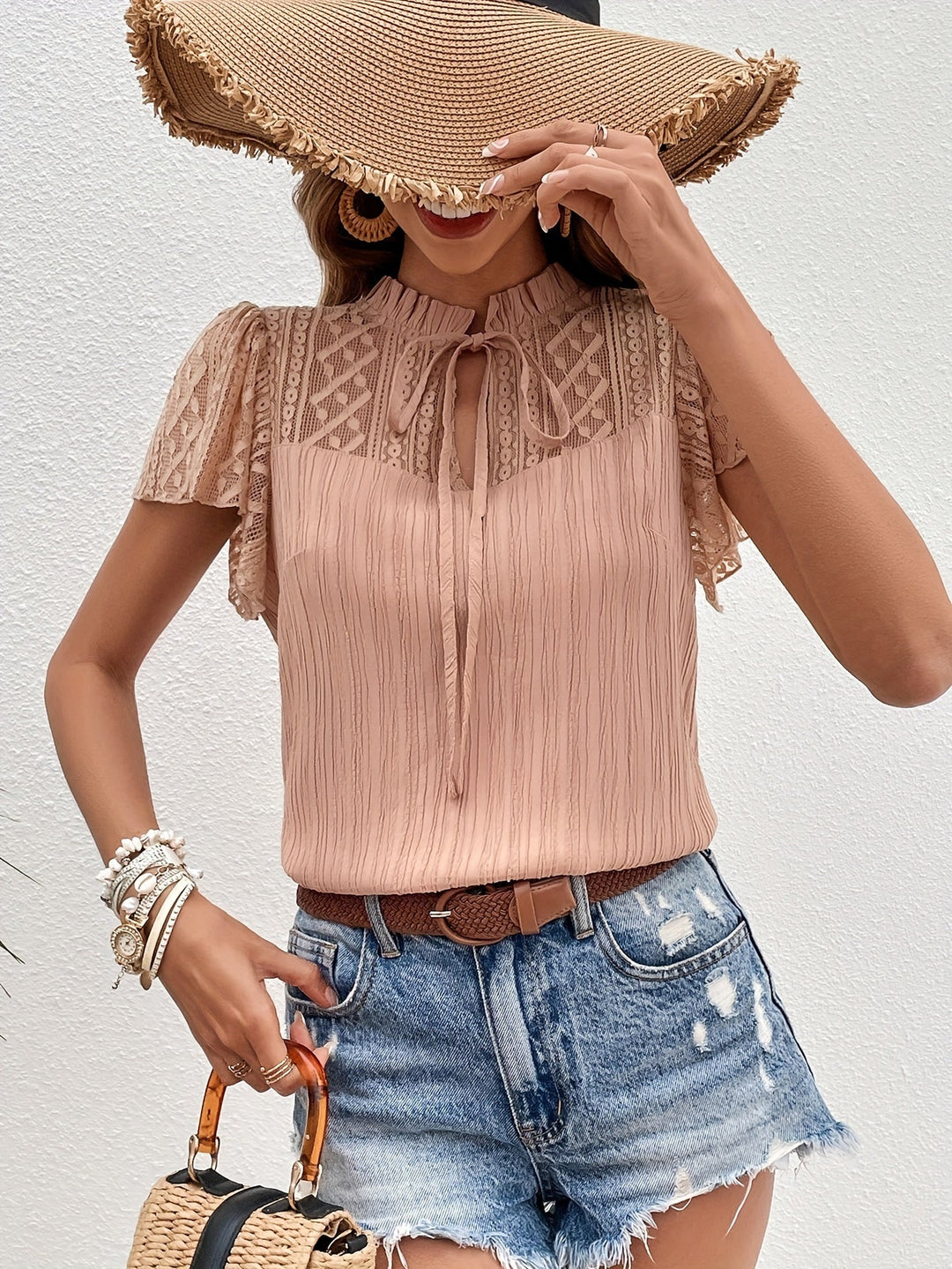 Avalynn - Stylische und bequeme Apricot Sommerbluse für Frauen