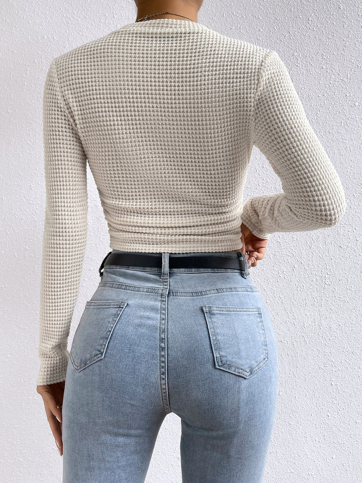 Monica - T-shirt décontracté d'automne à col rond et manches longues pour femmes