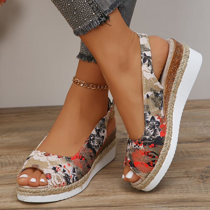 Flora - Stylish and comfortable wedge sandals with beautiful floral pattern for women