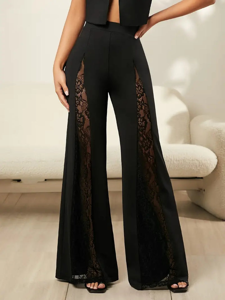 Gloria - Pantalon évasé élégant avec délicate bordure en dentelle