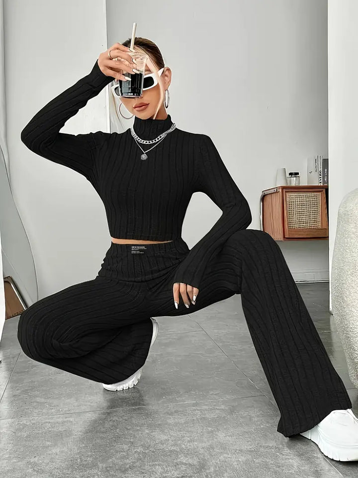 Mabel - Ensemble deux pièces stylé composé d’un haut en maille à manches longues confortable et d’un pantalon élégant