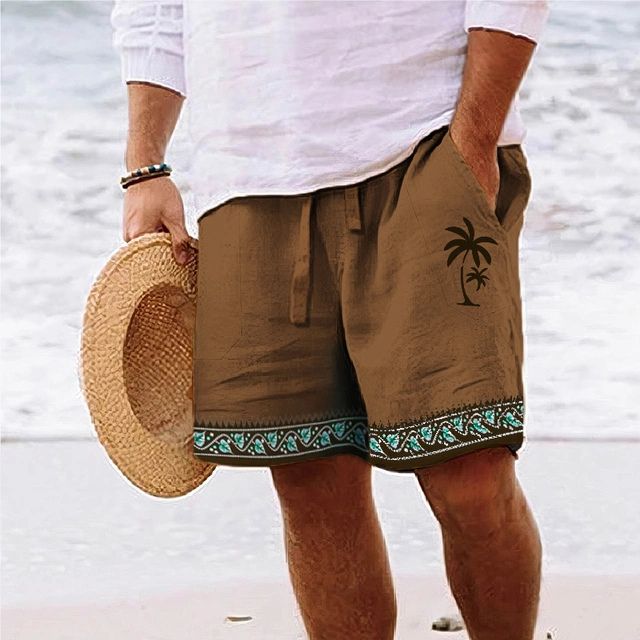 Shorts de plage pour hommes stylés avec imprimé tendance de cocotiers - Loek