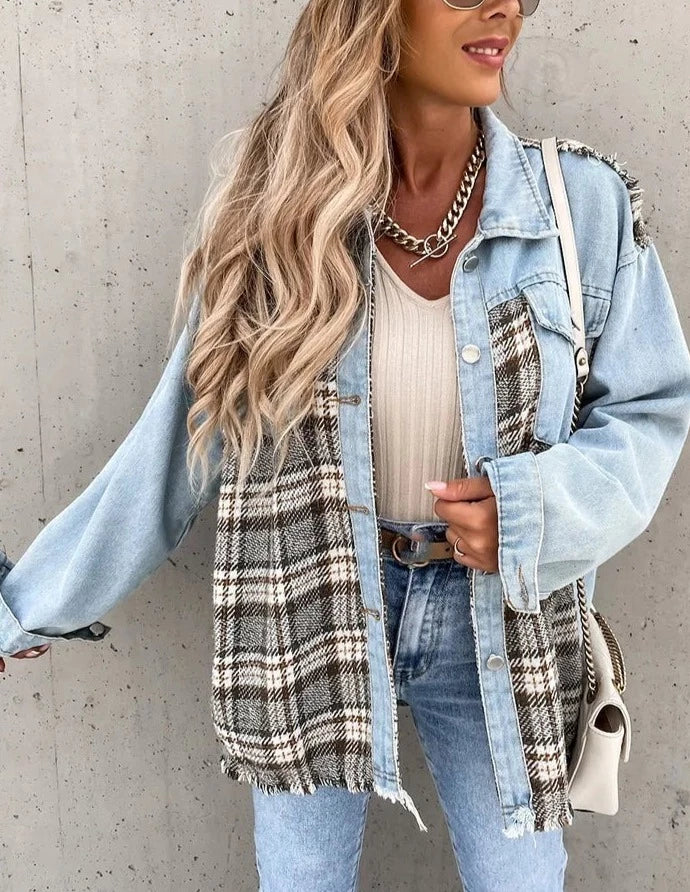 Maxine - Chemise en jean à carreaux tendance et confortable pour femmes