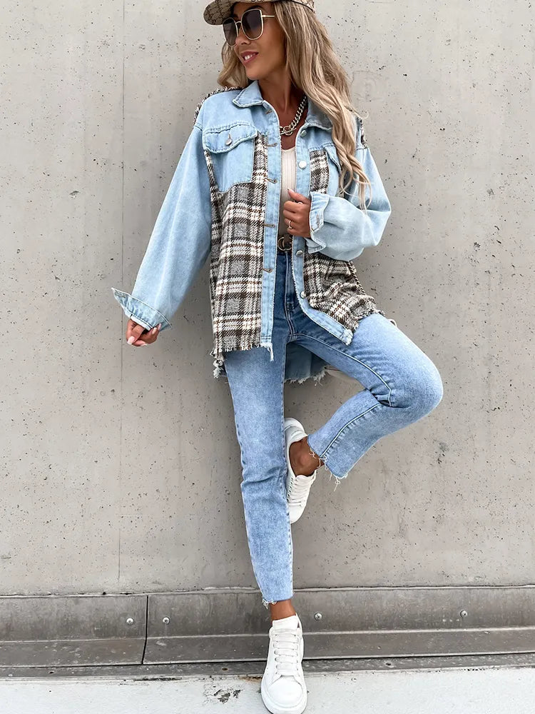 Maxine - Chemise en jean à carreaux tendance et confortable pour femmes