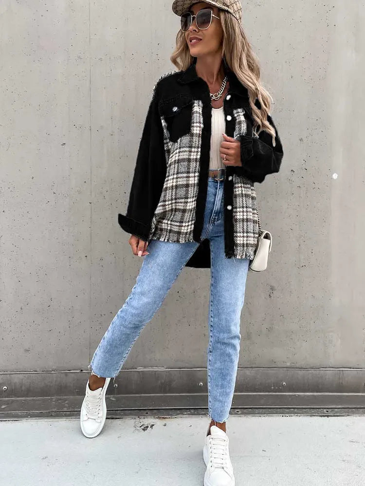 Maxine - Chemise en jean à carreaux tendance et confortable pour femmes