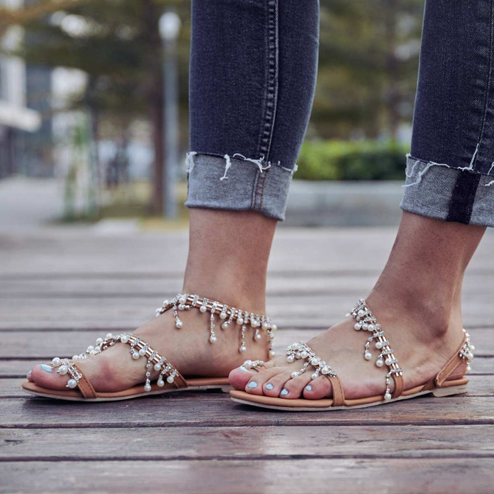 Bree - Elegant summer sandals with beautiful faux pearls for women