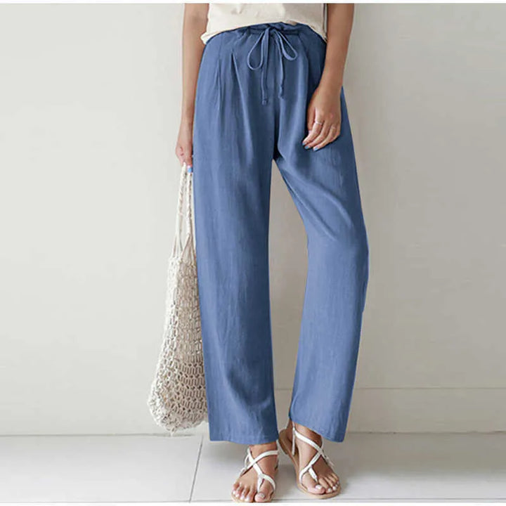 Gretel - Breathable pants with elastic waistband and fashionable pleated pocket on wide flared legs