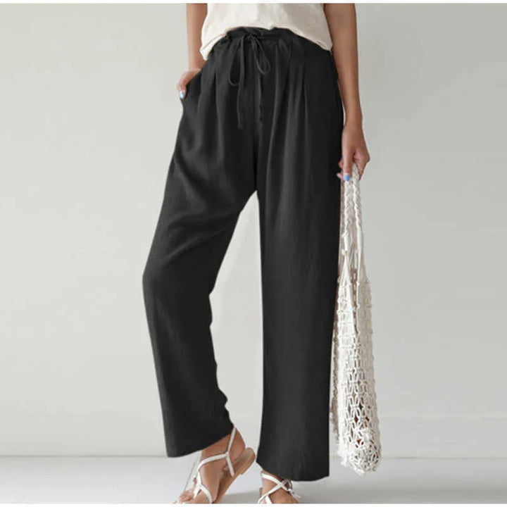 Gretel - Breathable pants with elastic waistband and fashionable pleated pocket on wide flared legs