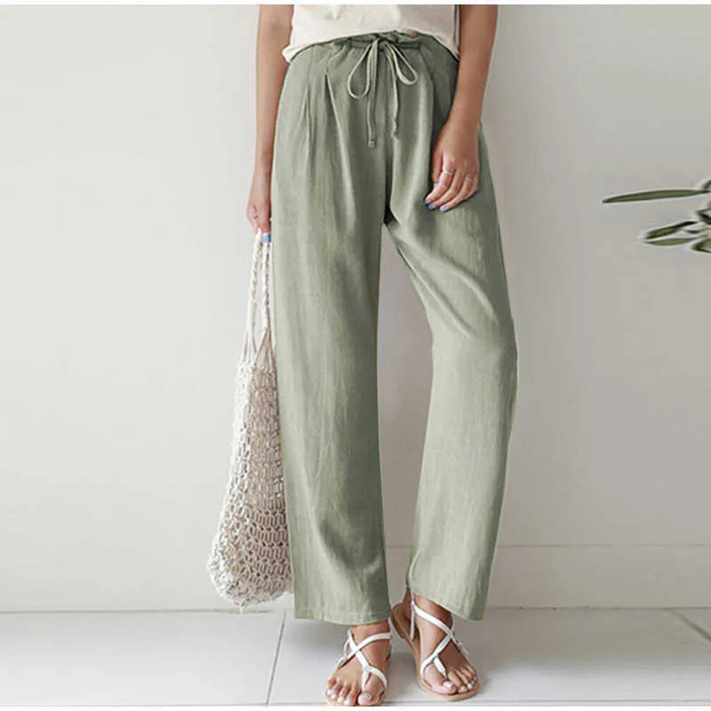 Gretel - Breathable pants with elastic waistband and fashionable pleated pocket on wide flared legs