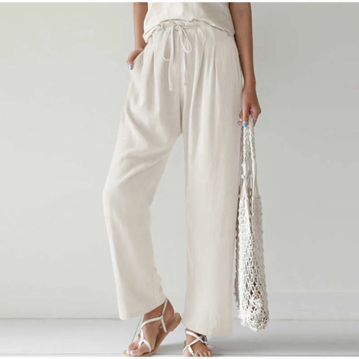 Gretel - Breathable pants with elastic waistband and fashionable pleated pocket on wide flared legs