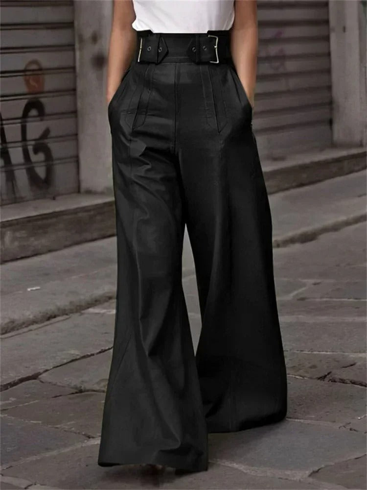 Pantalon large taille haute en similicuir stylé - Eleanor