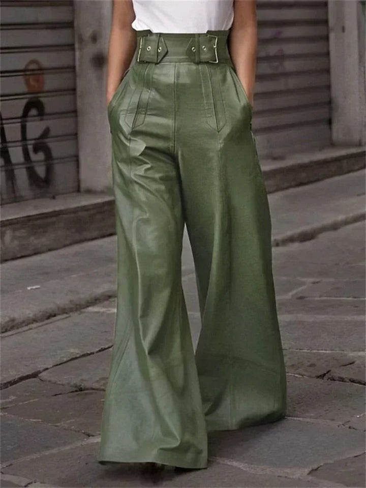 Pantalon large taille haute en similicuir stylé - Eleanor