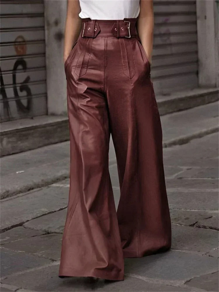 Pantalon large taille haute en similicuir stylé - Eleanor