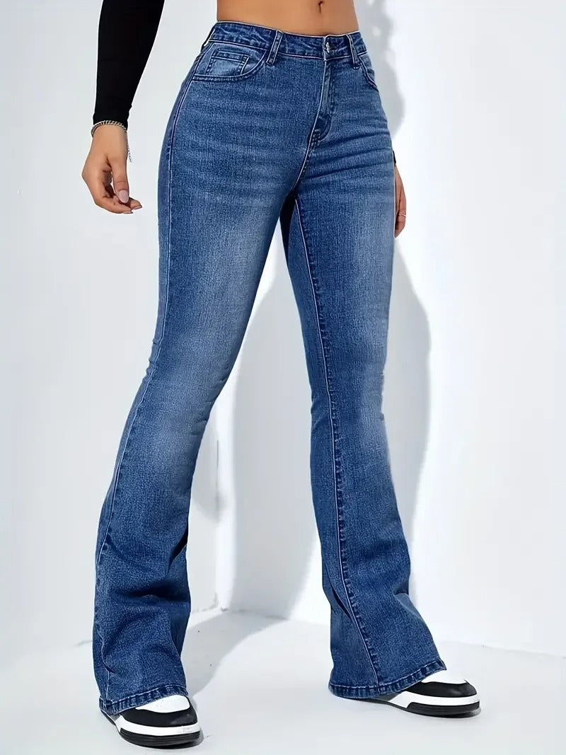 Rosie - Pantalon évasé tendance en denim taille haute