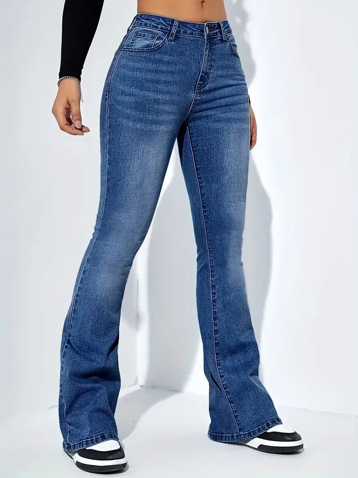 Rosie - Pantalon évasé tendance en denim taille haute