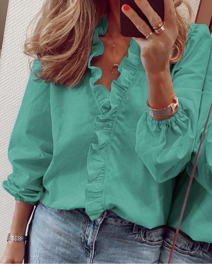 Blouse élégante à col en V avec volants pour femmes - Collection Blossom